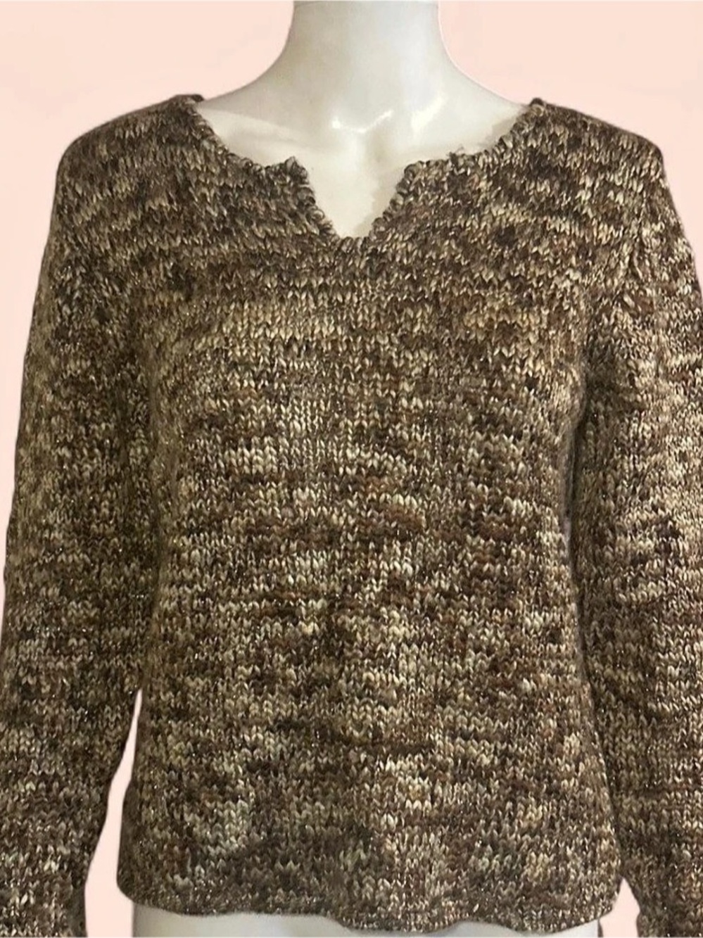 Christopher & Banks Marled Knit Sweater in Brown & Cream Size Small